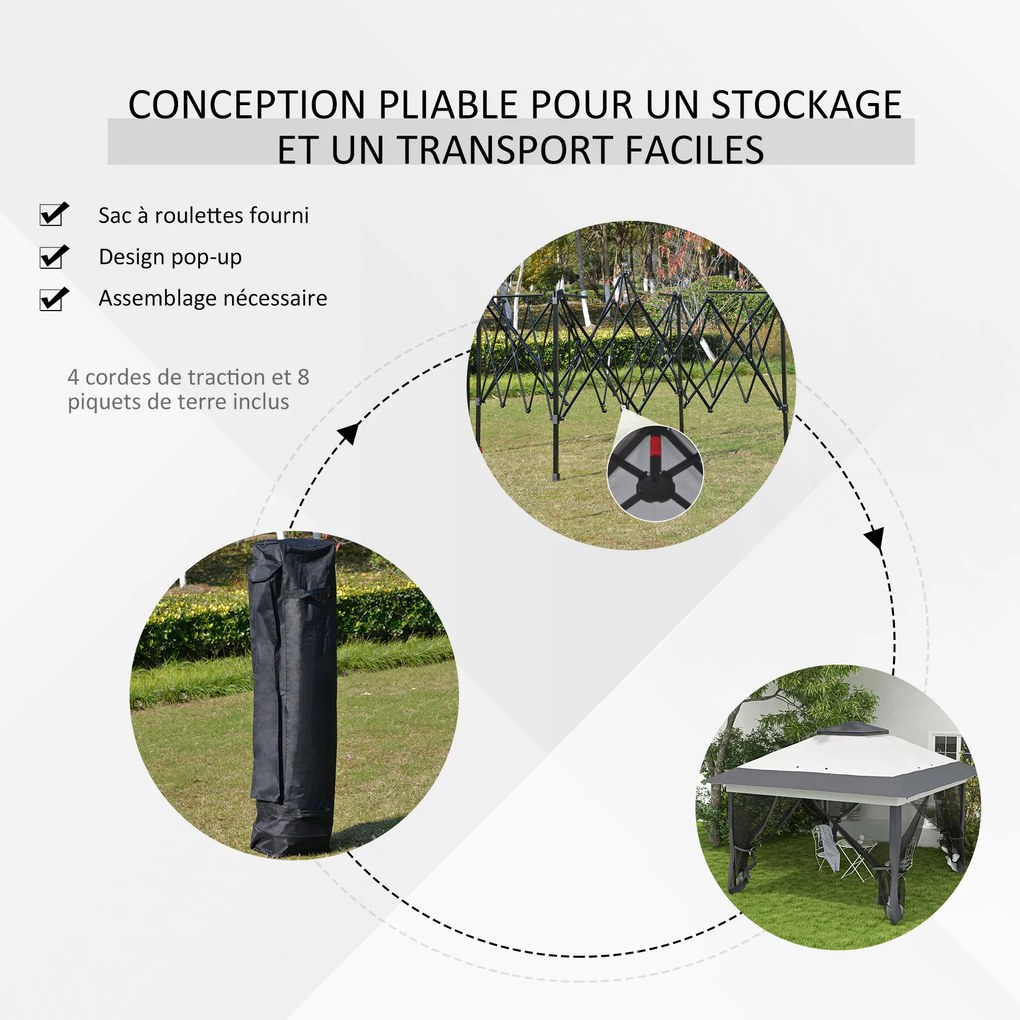 Tenda de jardim pop-up dobrável em aço e poliéster com redes mosquiteiras + saco de transporte com rodas cinzento