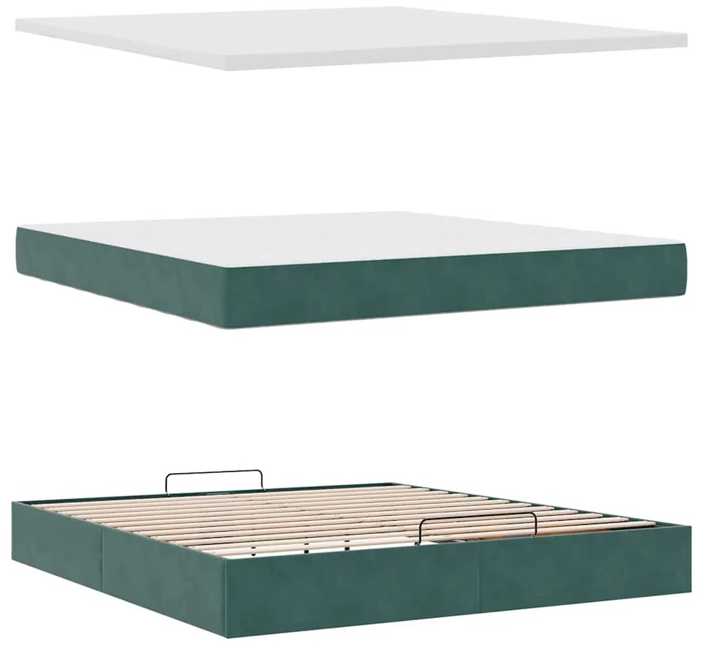 Estrutura de cama otomana com colchão 160x200 cm verde escuro