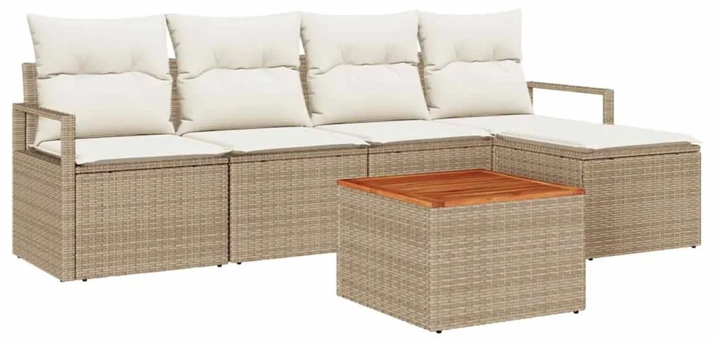 Conjunto de Sofá de Jardim de 6 peças com almofadas bege em rattan sin