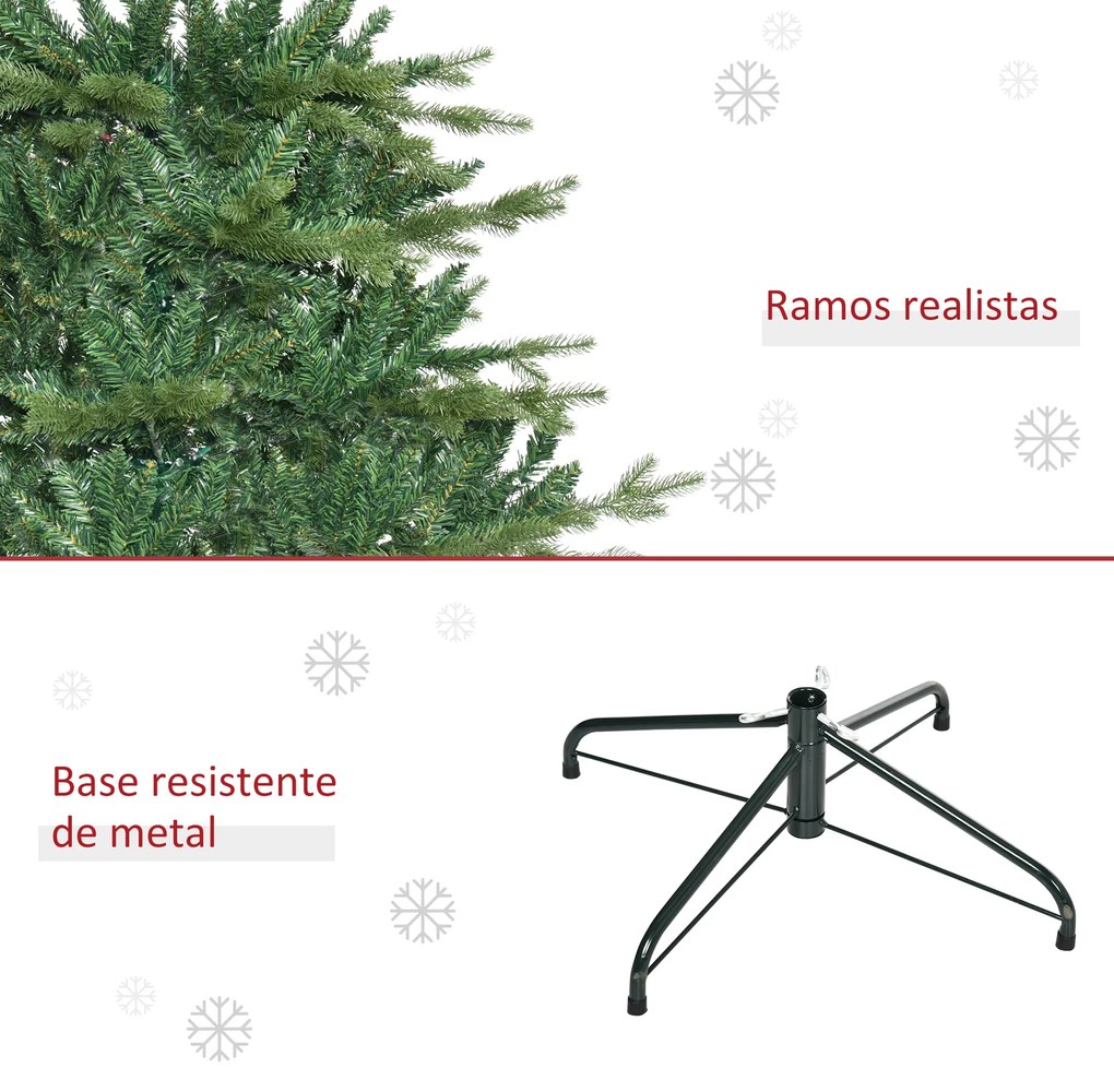 HOMCOM Árvore de Natal Artificial 180cm com 1443 Ramos Folhas de PVC Base Dobrável e Suporte Metálico Decoração de Natal para Interiores Verde