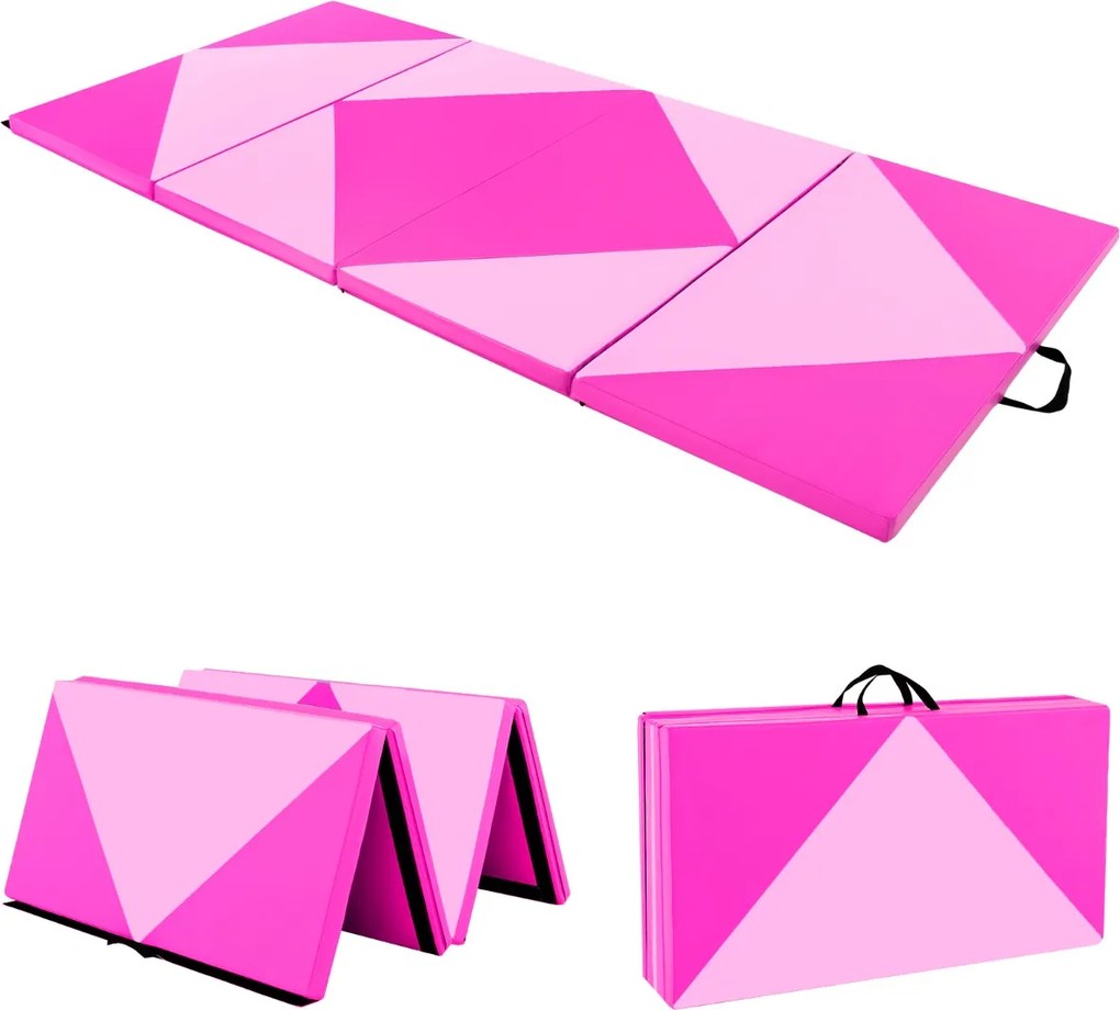Colchão de ginástica dobrável 240 x 117 x 5 cm de PU para exercícios aeróbicos multifuncional purpura e rosa