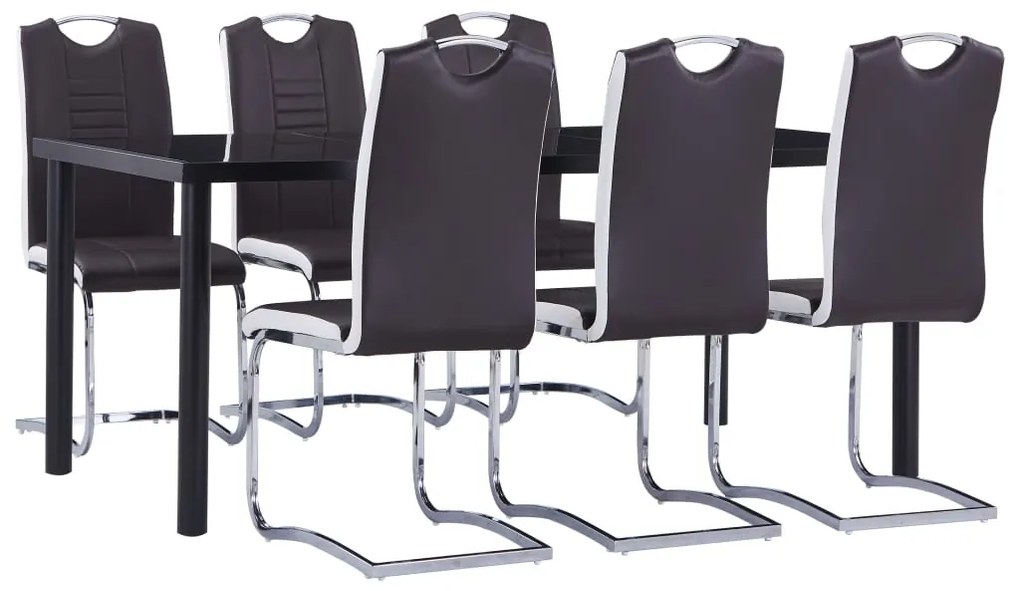 vidaXL 7 pcs conjunto de jantar couro artificial castanho