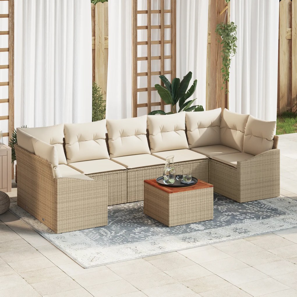 Conjunto de Sofá de Jardim de 8 Peças com Almofadas Bege Rattan Acácia