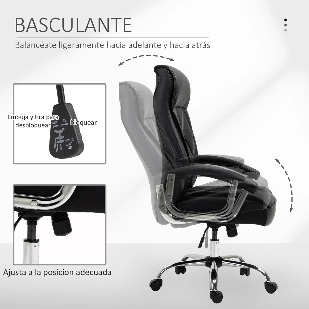 Vinsetto Cadeira de Escritório Ergonômica Cadeira de Escritório Giratória e Basculante com Altura Ajustável Encosto Alto e Apoio para a cabeça Acolchoado Pele Sintética 66x69x113-121cm Preto