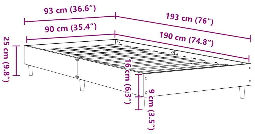 Estrutura cama s/ colchão 90x190 cm carvalho sonoma