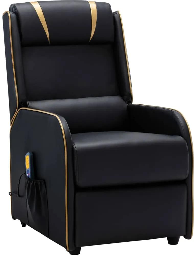 Poltrona de massagens reclinável couro artificial preto/dourado