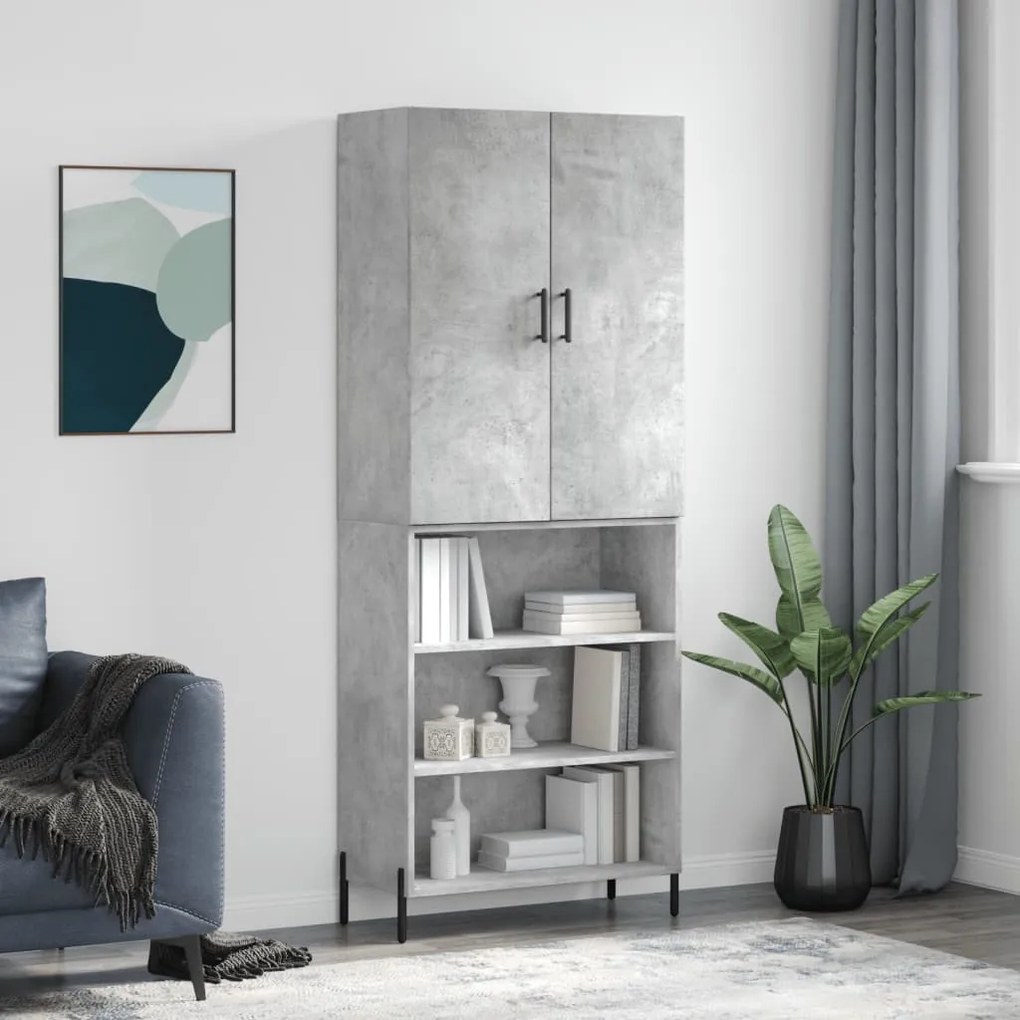 vidaXL Armário alto 69,5x34x180 cm derivados de madeira cinza cimento