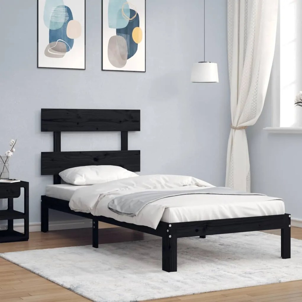 vidaXL Estrutura cama de solteiro c/ cabeceira madeira maciça preto