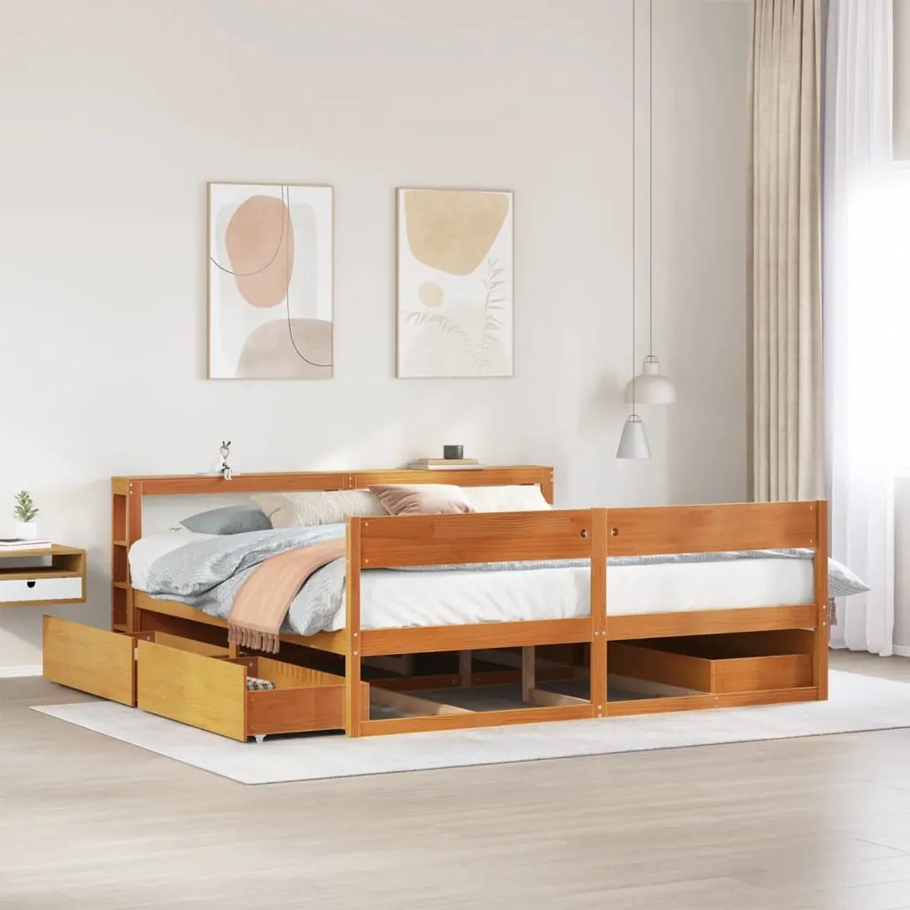 Cama sem colchão 180x200 cm pinho maciço castanho-mel