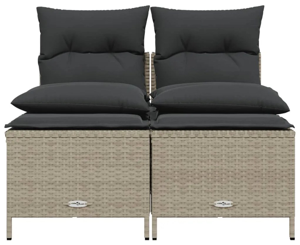 4 pcs conj. sofás jardim c/ almofadões vime PE cinzento-claro