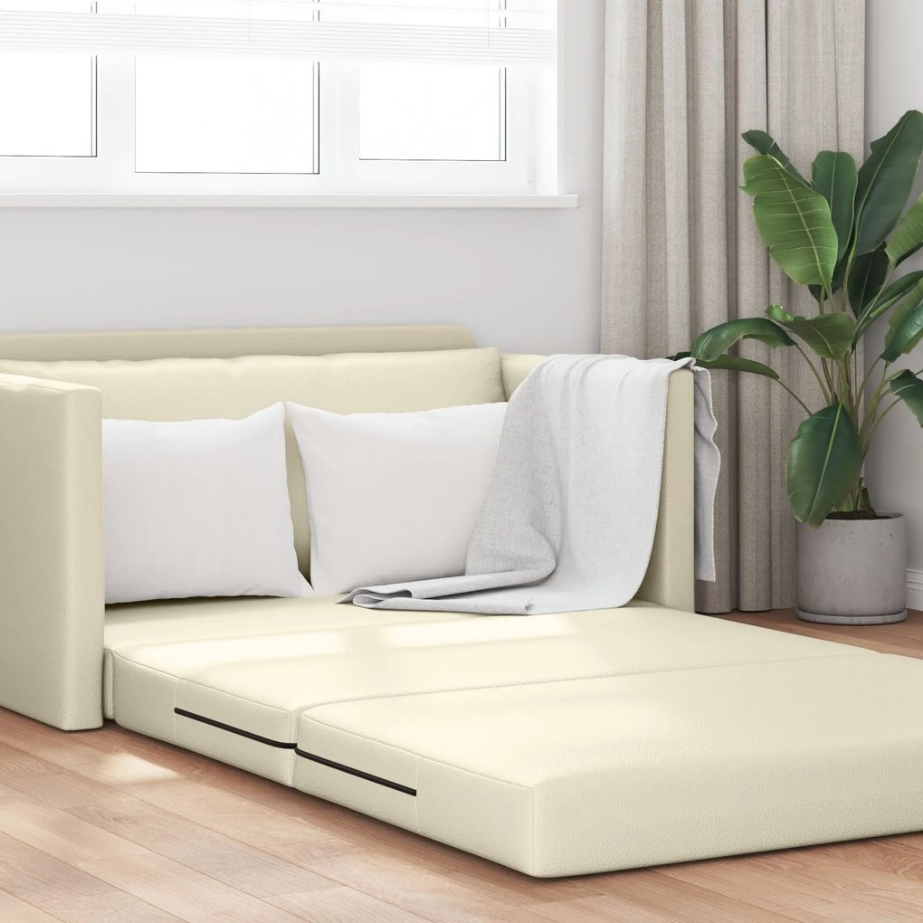 Sofá-camas 2-em-1 Creme 124x71x78 cm Couro Sintético