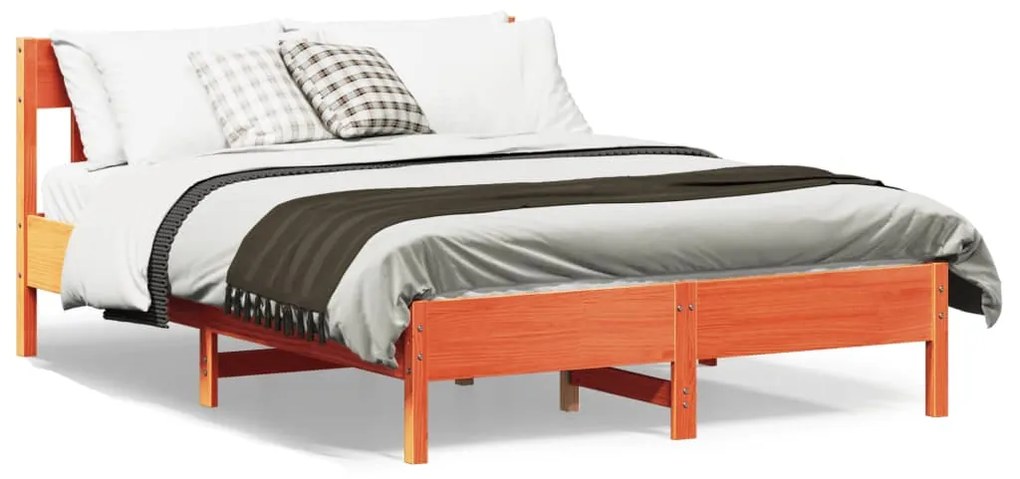 Cama sem colchão 140x200 cm madeira pinho maciça castanho-mel