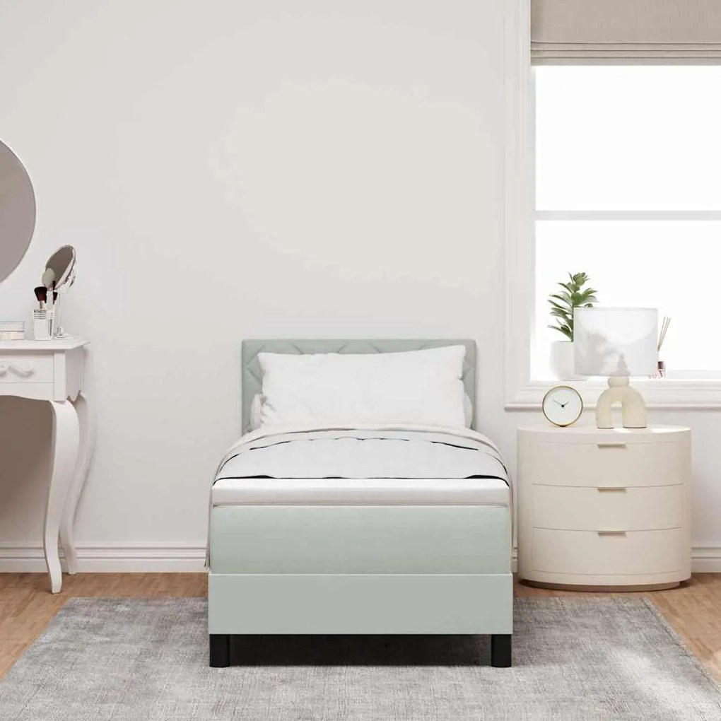 Cama Box Spring com Colchão e Luz LED Cinza Claro 80x200 cm Veludo