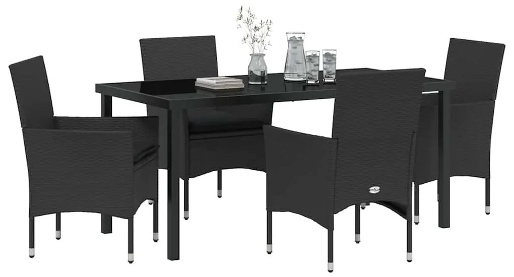 Conjunto de Jantar Jardim 5 Peças com Almofadas em Rattan Sintético Pr