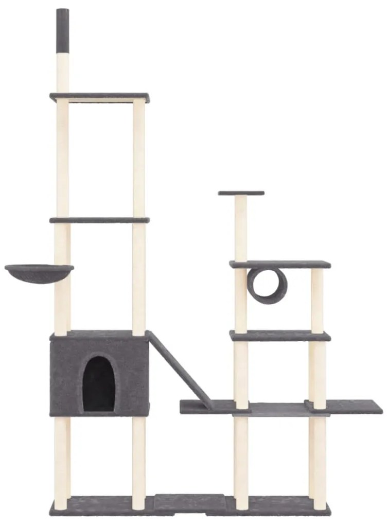 Arvore Arranhador com Postes em Sisal para Gatos de 279 cm - Cinzento