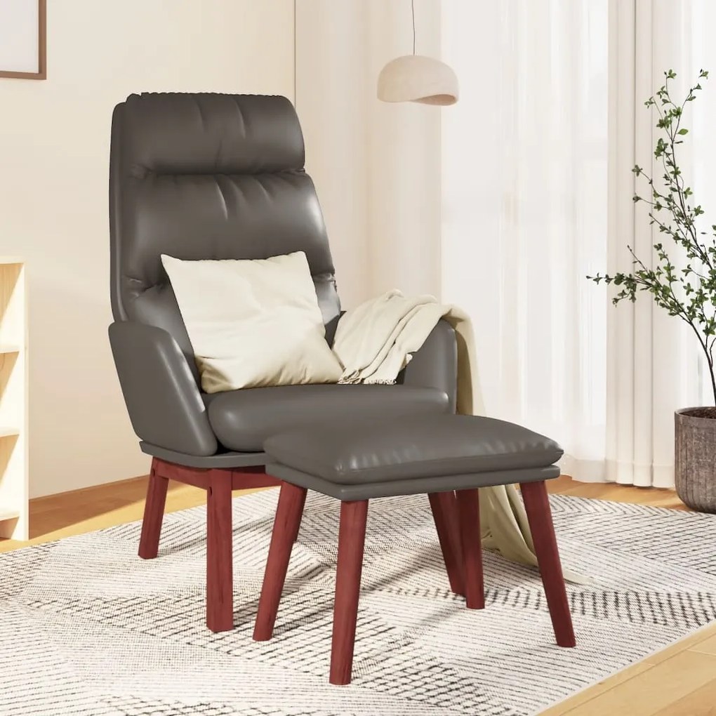 vidaXL Cadeira de descanso com banco couro genuíno/artificial cinzento