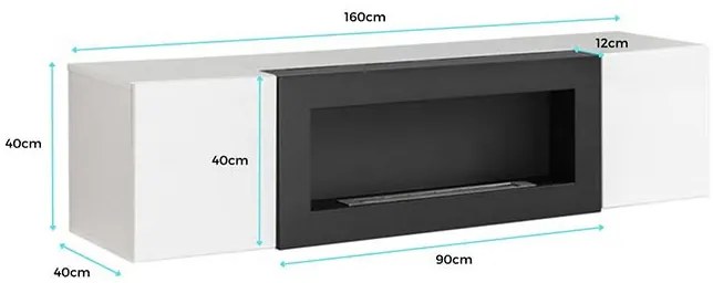 Armario colgante con chimenea modelo Kaira lumbre (160x40cm) en negro