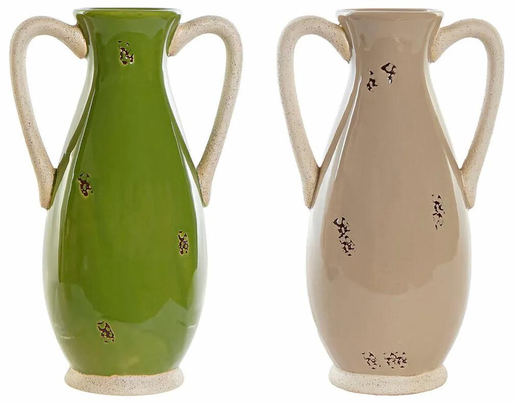 Vaso DKD Home Decor Porcelana Bege Verde Shabby Chic (16.5 x 12 x 28 cm) (2 pcs)
