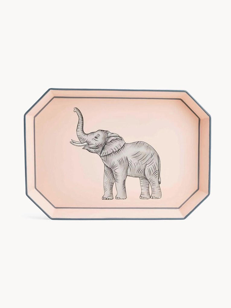 Tabuleiro decorativo pintado à mão com padrão de elefantes Fauna