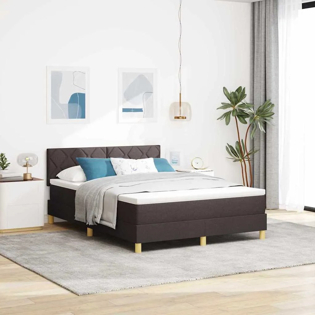 vidaXL Cama Box com colchão Marrom Escuro 140 x 200 cm tecido