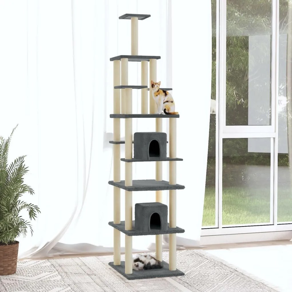 171529 vidaXL Árvore p/ gatos c/ postes arranhadores sisal 216cm cinza-escuro