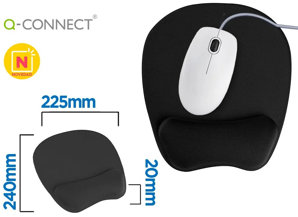 Tapete para Rato Q-Connect com Apoio de Pulsos Ergonomica de Gel Cor Preto