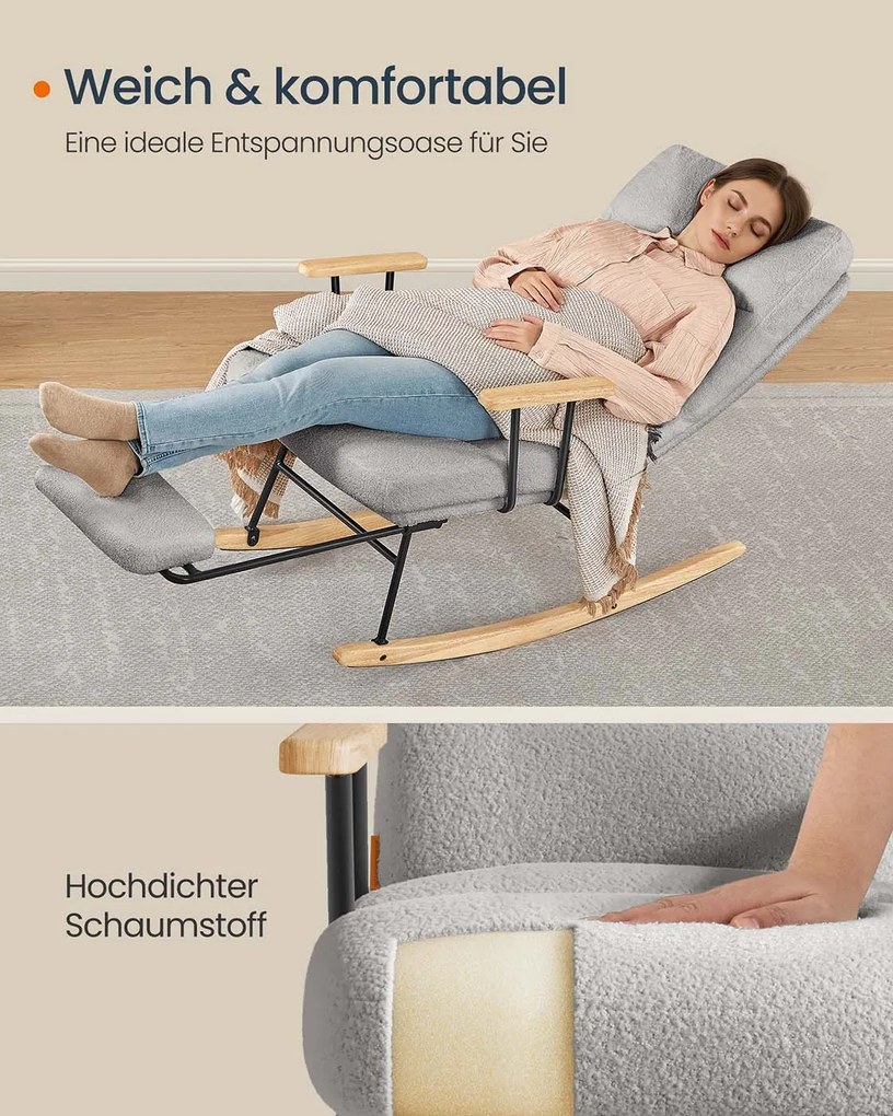 Cadeira de baloiço ajustável com pés em madeira de borracha cinzento