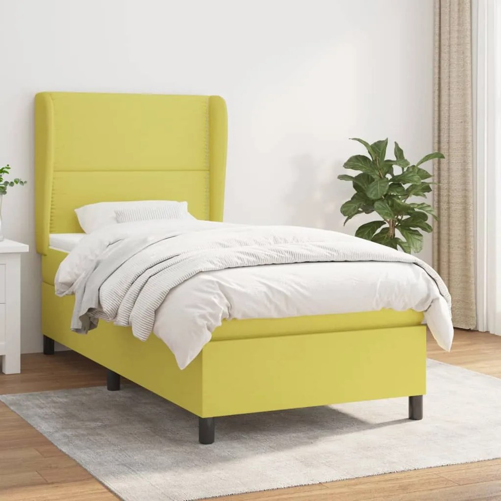 vidaXL Cama com molas/colchão 100x200 cm tecido verde