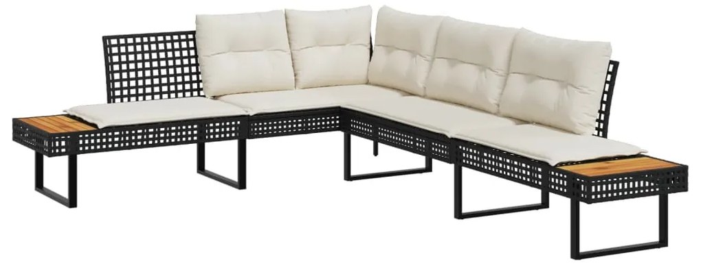 2 pcs conj. sofás p/ jardim c/ almofadões vime PE e vidro preto