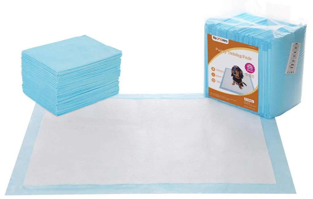 Tapetes higiênicos descartáveis para treino de cães e gatos | FEANDREA | 60 x 90 x 0,1 cm | branco|azul | PTD95BU.