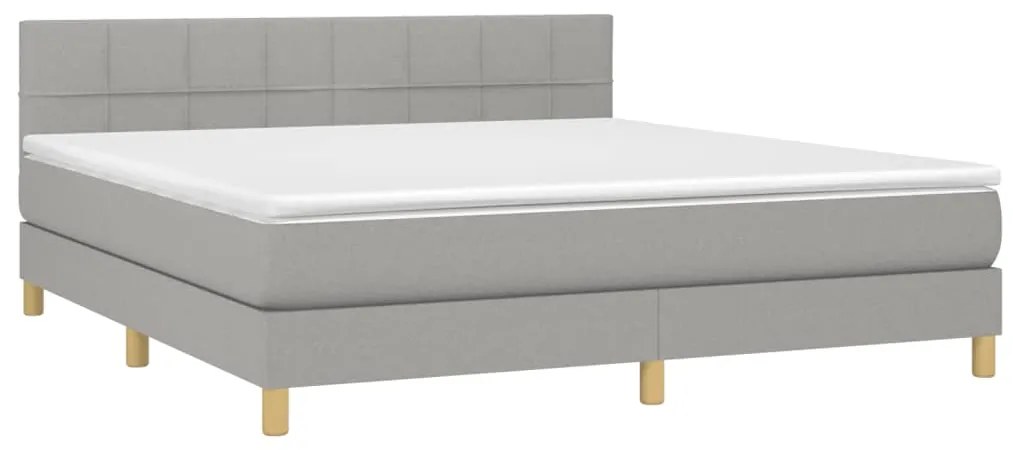 Cama box spring c/ colchão e LED 180x200 cm tecido cinza-claro