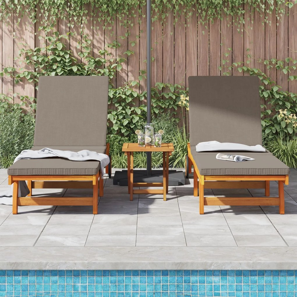 Camas de Sol vidaXL 2 pcs com Rodas e Almofada de Madeira Sólida de Ac