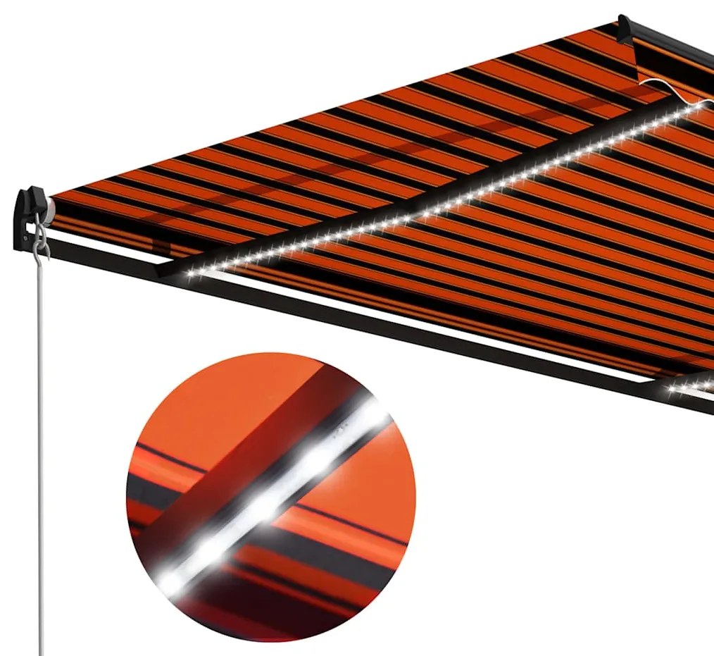 Toldo retrátil manual com LED 450x300 cm laranja e castanho