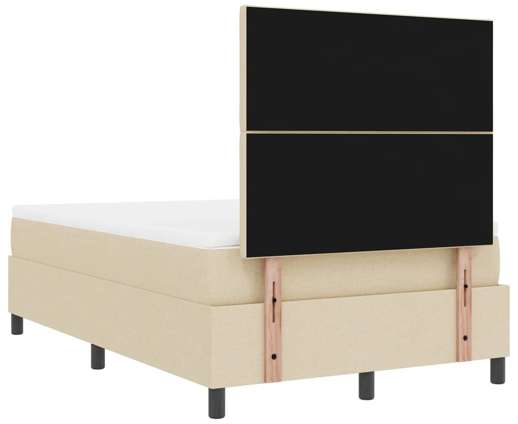 Cama com Caixa de Molas e Colchão & LED Creme 120x200 cm Tecido