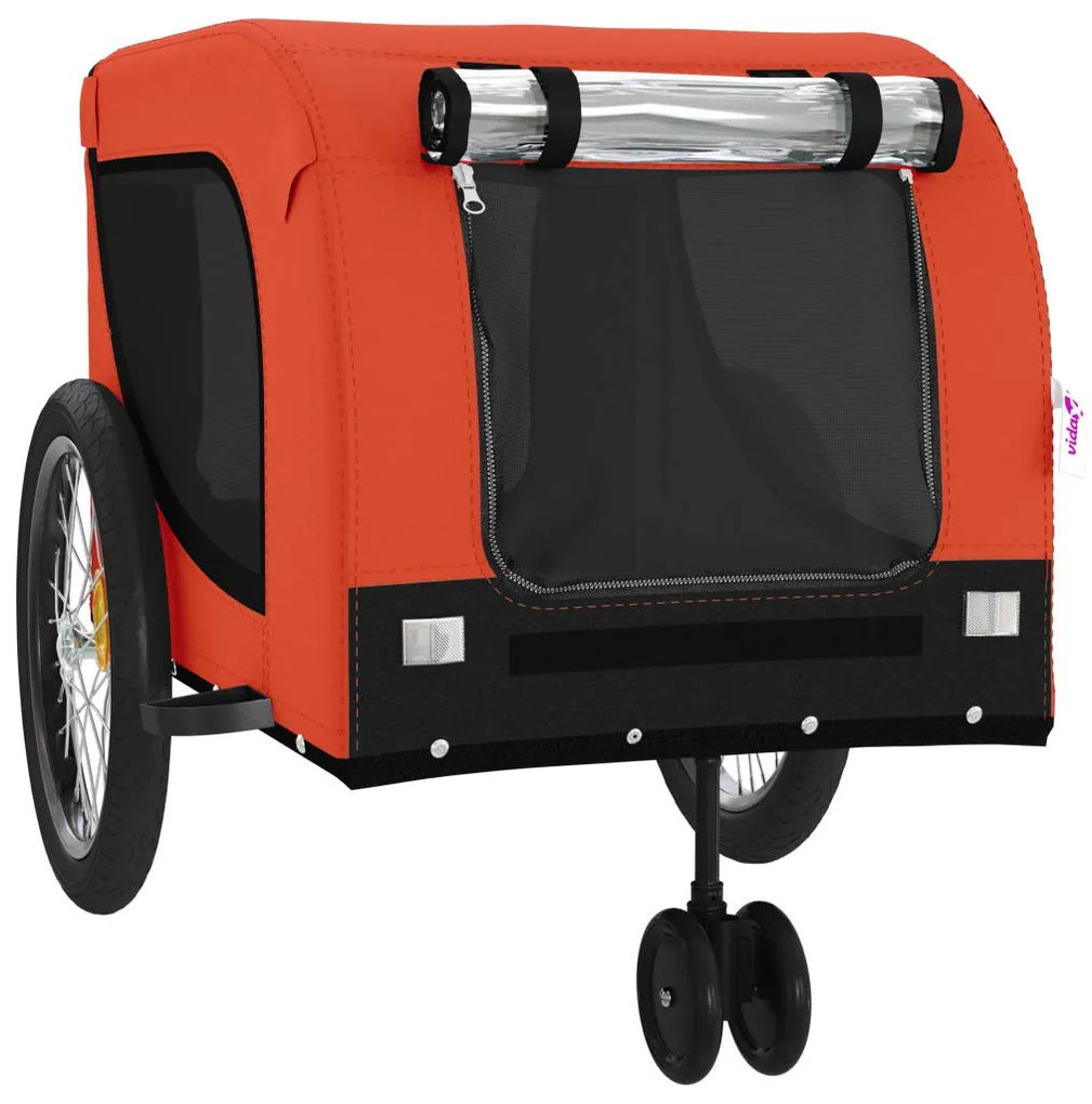 Reboque bicicleta p/ animais tecido oxford/ferro laranja/preto