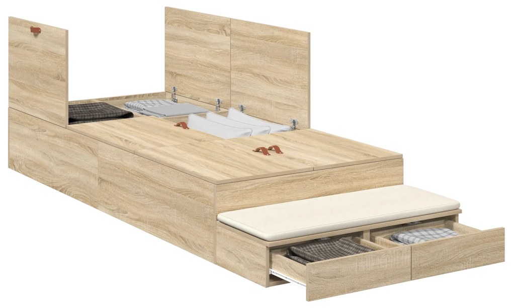 Cama de Armazenamento em Carvalhos de Sonoma 100x200 cm