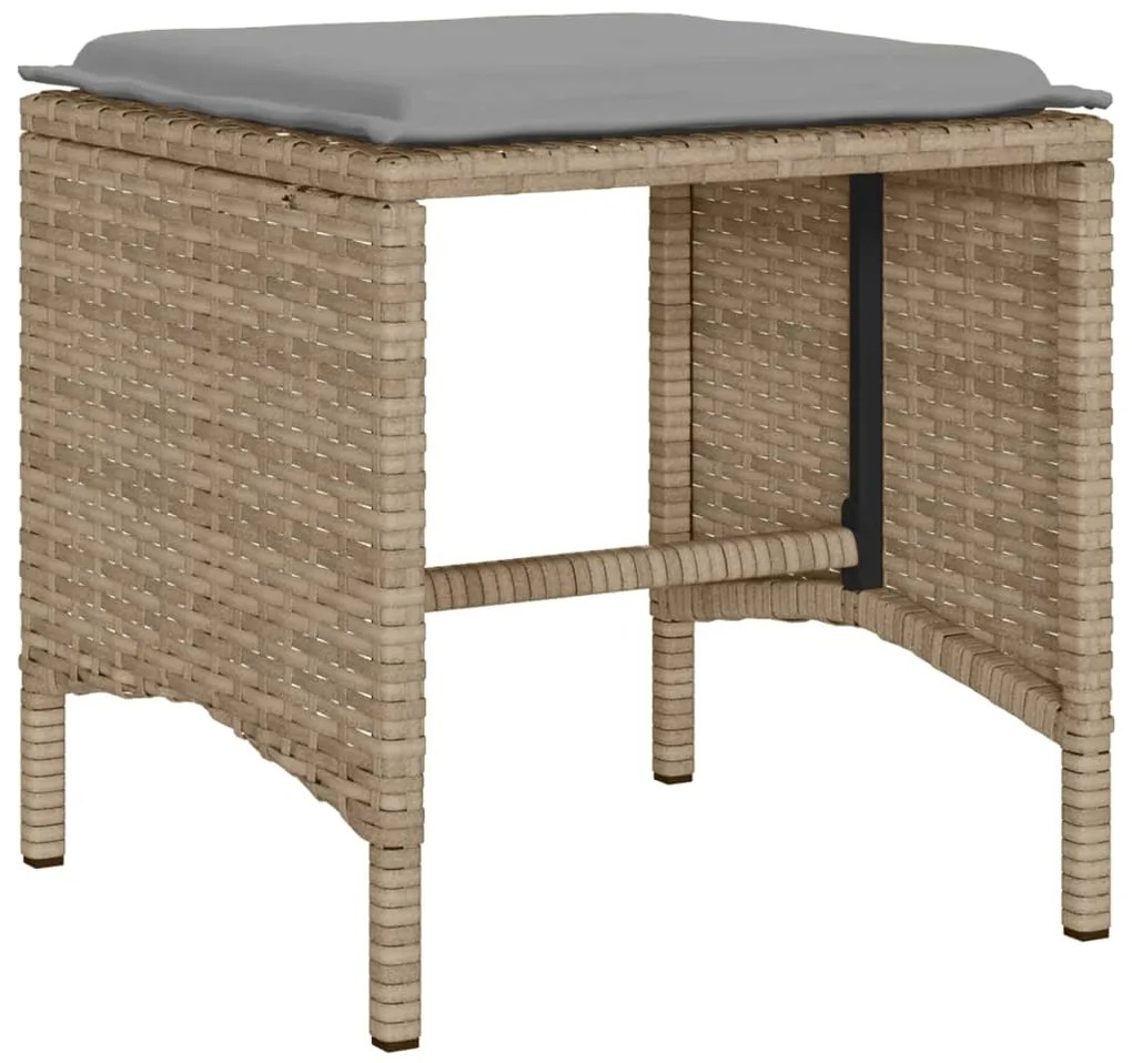 4 pcs conjunto de sofás para jardim c/ almofadões vime PE bege