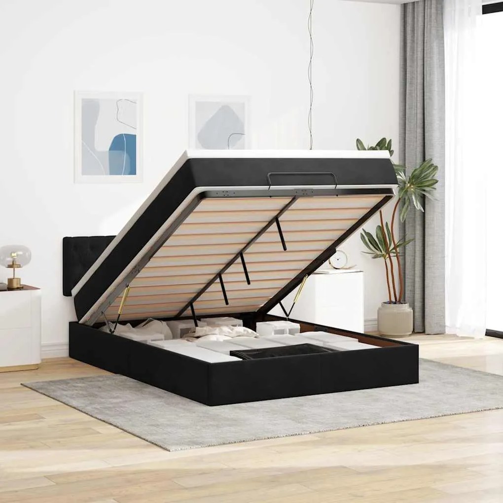 vidaXL Estrutura de cama otomana com colchão 140x190 cm veludo preto