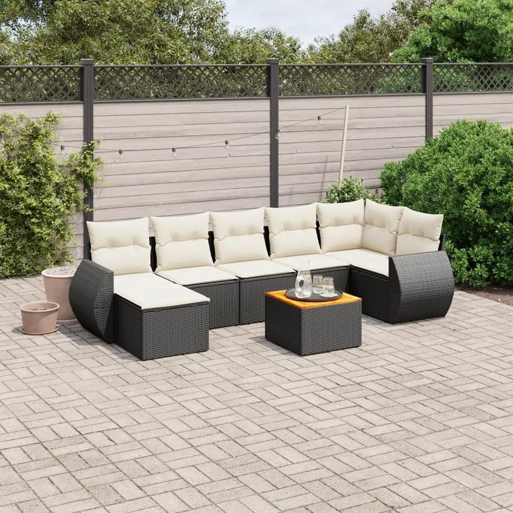 8 pcs conjunto sofás de jardim com almofadões vime PE preto
