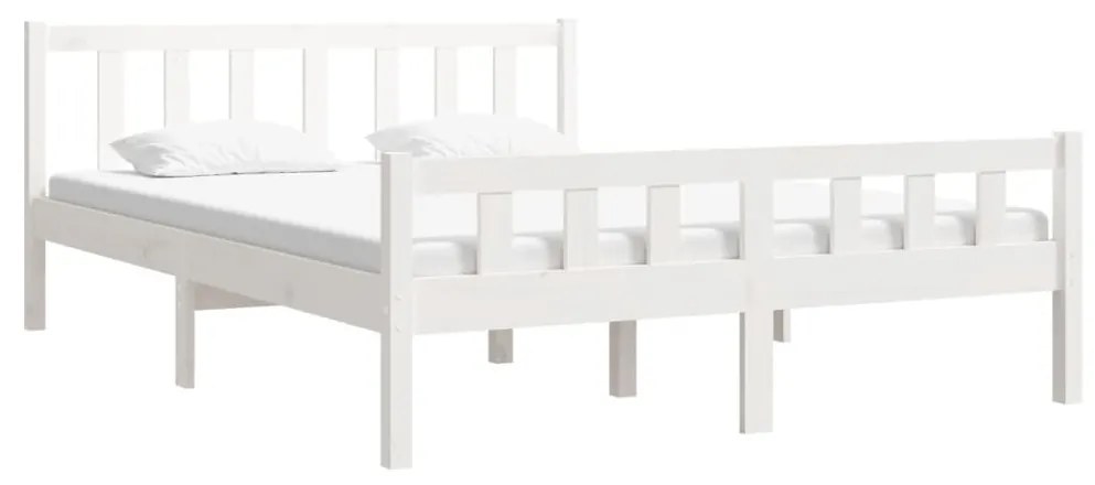 Estrutura de cama casal 135x190 cm madeira maciça branco