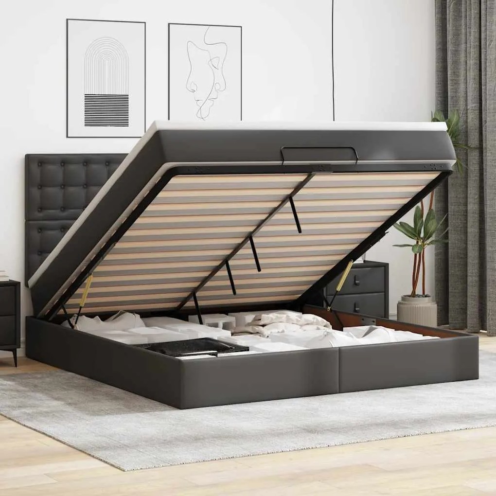 vidaXL Estrutura de cama otomana com colchão 180x200 cm preta