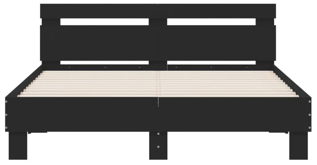 Estrutura de cama com cabeceira e luzes LED 140x190 cm preto
