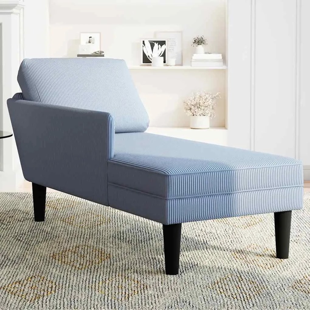 Chaise lounge com almofada tecido corduroy azul