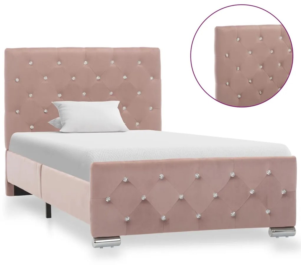 Estrutura de cama 90x200 cm veludo rosa