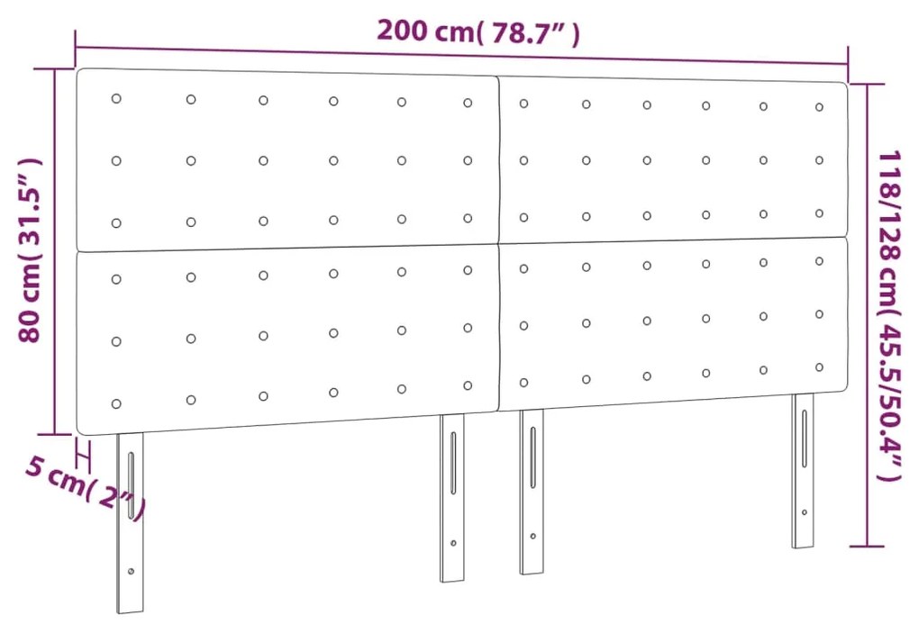 Cabeceira cama c/ LED 200x5x118/88cm couro artificial cinzento
