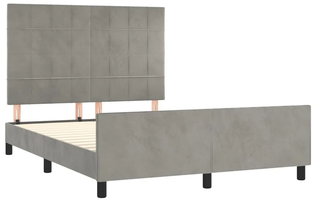 Estrutura de cama c/ cabeceira 140x190 cm veludo cinzento-claro