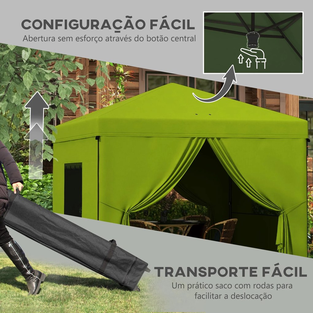 Tenda Dobrável 3x3 m Tenda de Jardim com 4 Paredes Laterais 2 Janelas