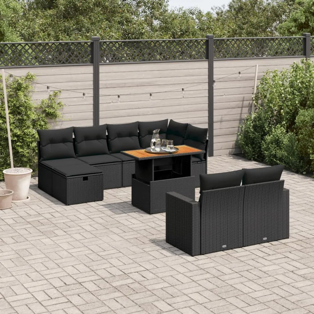 vidaXL 11 pcs conjunto sofás de jardim c/ almofadões vime PE preto