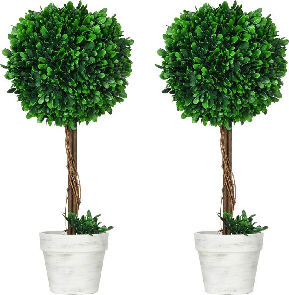 HOMCOM Conjunto de 2 buxos artificiais, planta artificial, plantas artificiais, incl. musgo artificial, 1 vaso de cultivo, 28 cm x 28 cm x 60 cm, Verde | Aosom Portugal
