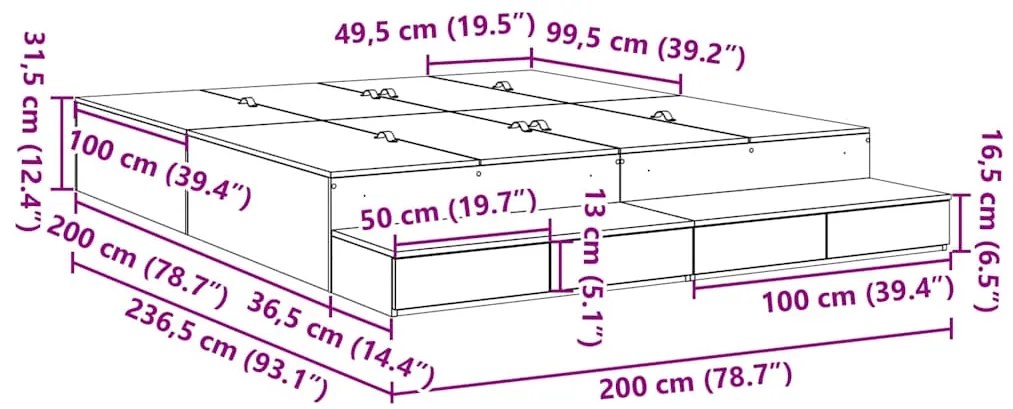 Cama de Armazenamento Branca 200x200 cm